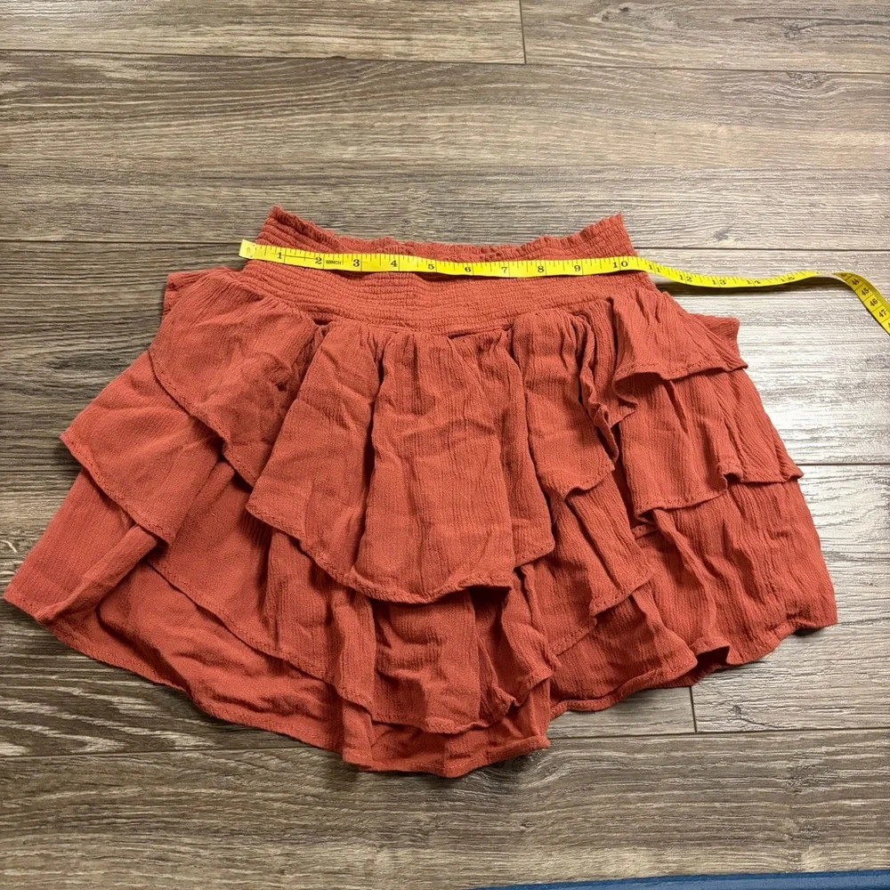 Y2K Tiered Ruffle Mini Skirt Skort (Burnt Orange) Size M